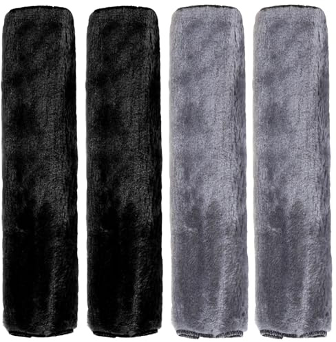 Katx 4PCS Faux Sheepskin Seat Belt Pads Universal Comfort Seatbelt Covers Non-Slip Lining for Men Women Seat Belt Covers Adult Shoulder Strap 4 Pack Padding Car Accessories (Black/Grey)