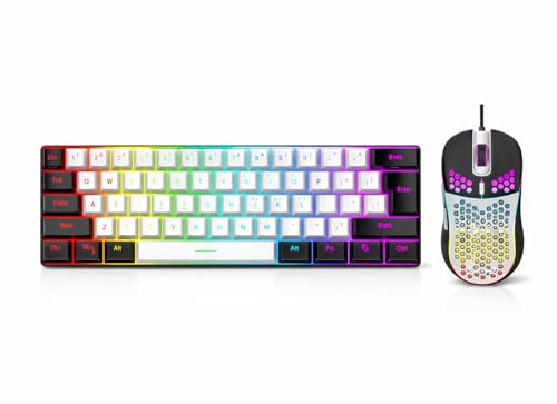 Combo Clavier et Souris de Jeu Filaire RVB, Clavier Filaire USB de Jeu à 61 Touches avec Souris, Clavier Lumineux à Sensation Mécanique pour PC, Ordinateur Portable (Cadre Noir