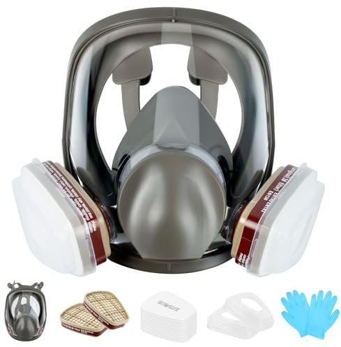 Maschera Antigas,Maschera Respiratoria a Pieno Facciale,Riutilizzabile Maschera Antipolvere con 10 Filtri e 5 Paia di Guanti,Maschera per Verniciatura per Verniciatura a spruzzo,DIY lavoro,Agricoltura