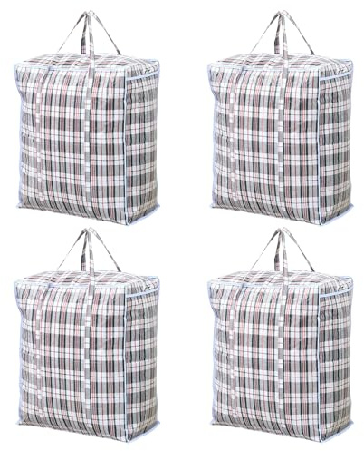 Dokeno 4er Set Extra Große Aufbewahrungstaschen mit Reißverschluss, 107L robuste Taschen mit doppeltem Reißverschluss und Griffen – Reißfest, für Kleidung, Bettwäsche, Umzug, wiederverwendbar