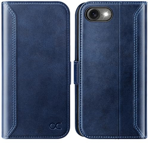 OCASE für iPhone 17e und iPhone 16e Hülle Premium PU Leder Retro Blau | Handyhülle mit Kartenfach, Standfunktion, RFID Schutzhülle, Klapphülle Handytasche Lederhülle