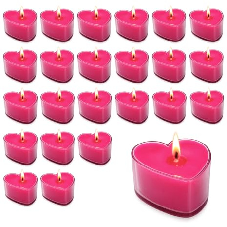 Paluplus Set 24 Candele Profumate a Forma di Cuore Fucsia, Misura 4x4x2 cm, Illuminazione Romantica per Occasioni Speciali, Tealight per San Valentino, Anniversario, 3CF x 8 Pezzi -232M