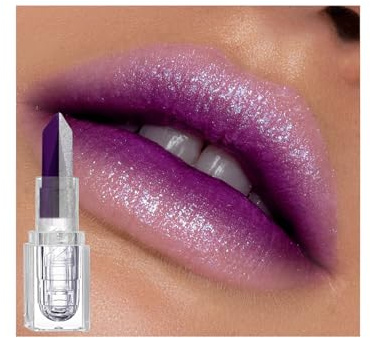 Lila Lippenstift für Frauen, Dual Color Shimmer Metallic Lila Lippenstift Silber Lippenstift Hochpigment Lang Anhaltend Wasserdicht Sparkling Glitter Feuchtigkeitsspendender Lipgloss Matte Finish Lip