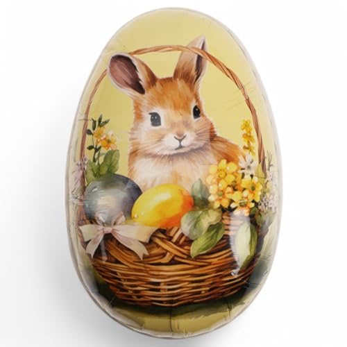 MIJOMA Uovo di Pasqua da riempire, confezione regalo nostalgica per Pasqua, decorazioni riutilizzabili e confezioni, ideale per dolci e pasticcini, in carta e plastica (giallo, 18 x 12 cm)