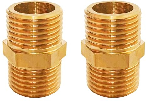 D&DHardware 2 Stück Doppelnippel 1/2 Zoll Messing Außengewinde,Verbindungsstück AG/AG Gewindefitting,Doppelnippel Messing Fittings für Trinkwasser geeignet(2)