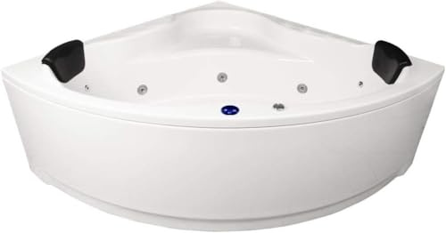 Whirlpool Badewanne Karibik Basic – Made in Germany | Runde Eckbadewanne mit 13 Massage-Düsen & LED Beleuchtung | Maße: [150x150 cm] | Ohne Armaturen | Spa-Badewanne für 2 Personen