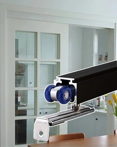 Minglez sliding door kit Soft Close Pocket Door Hardware Set Black, Heavy Duty Sliding Door Kit for Cabinets/Closet, 2 Barn Door System Track Rail(5.5FT/1.67M)