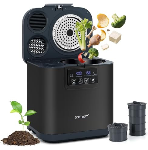COSTWAY 4L Kitchen Electric Composter, Odourless Smart Automatic Countertop Compost Bin with 2 Activated Carbon Filters, Auto-Cleaning & LED Display, Indoor Outdoor Waste Dispenser Compost Machine