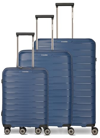Travelite Koffer Set 3-teilig, MOOBY S/M/L, Kratzfeste Hartschale, mit recyceltem Material 55/66/77 cm, 4 Doppelrollen & TSA-Schlössern – Reisekoffer, Trolley, Handgepäck