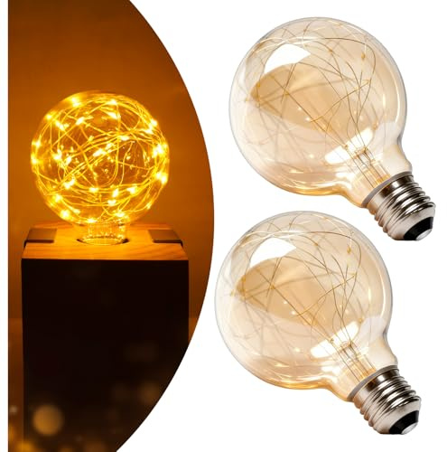 Lustaled E27 LED Vintage Glühbirne, 1,5 W Energiesparlampe ES, G95 Globe Fairy Lampe Retro, bernsteinfarbenes Glas, dekorative Glühbirne, warmweiß 2200 K, AC 220–240 V, nicht dimmbar – 2 Stück