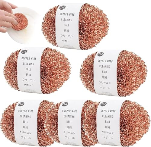 Eponge Cuivre | 6 Pièces Gratounette Cuivre | Boule De Nettoyage en Fil Decuivre | Éponges À Vaisselle Encuivre Réutilisable | Brosse De Récurure De Cuisine Et Tampons À Récurer Non Rayants