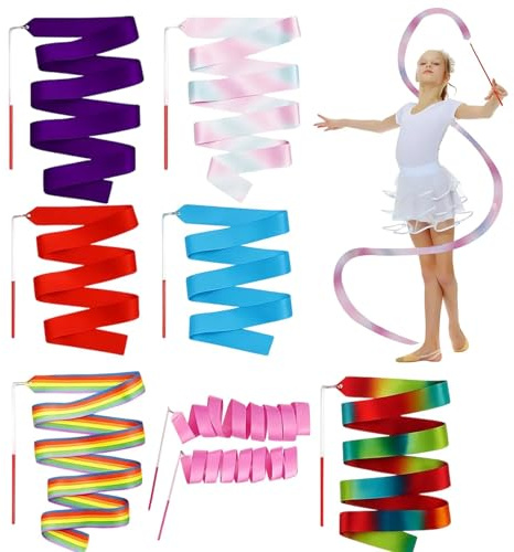 7 Stück Gymnastikband Mit Stab, Tanzband Mit Kinder, 2 M Gymnastikband Mit Stab Für Rhythmische Sportgymnastik, Kindertanz, Talentshow, Geburtstagsgeschenk