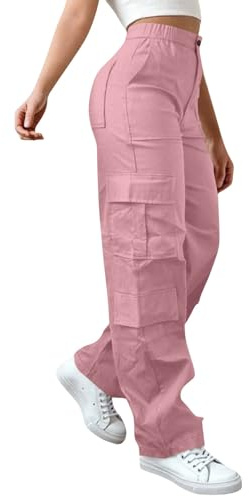 Cargobyxor dam, baggy Y2K, hög midja, jeans, streetwear, dragkedja, joggingbyxor, jeansbyxor, bootcut, enfärgade, fritidsbyxor med utsvängda ben, vandringsbyxor, utomhusbyxor, arbetsbyxor, ROSA, S