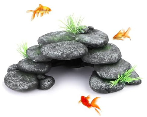 Aquarium Deko Höhle aus Harz, Realistische Aquarium Dekoration Steine Ornament für Fische, Garnelen und Krabben, Terrarium Landschaftsbau Versteck Dekosteine, Sicher für Süß- und Salzwasser