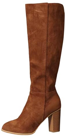 Generisch Bottines pour femmes, décontractées, rétro, uni, fermeture éclair latérale, talon carré, grande taille, Western, bottes genoux, marron, 42 EU