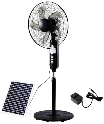 Ventilador de pie portátil alimentado por energía solar con recarga USB, ventilador de pie oscilante para uso en exteriores e interiores, ventilador de pie inalámbrico con batería de 18000 mAh