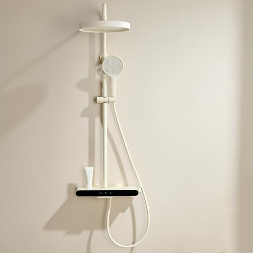 BiaoTeng Columna Ducha Redonda 4 Modos agua Fría y Caliente Ducha de Baño Columna con Grifo para Bañera Cascada Leche Blanca