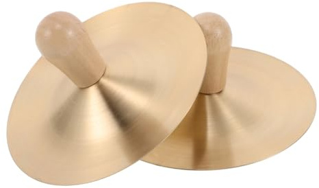 SUPVOX Platillos de Dedo Musicales de Cobre con Mango de Madera, Instrumento de Percusión Mini para Niños, Sonido de Calidad Fácil de Sujetar para Actividades en Grupo y Danza