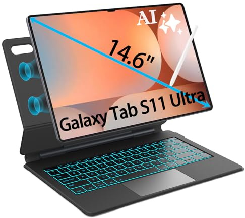 OAWEEN for Samsung Galaxy Tab S11 Ultra Keyboard Case 14.6'' Magic-Style Cantilever Magnetic Levitating Stand, 3-Level 7-Color Backlit, PC-Like Experience with AI Key, Book Cover with Trackpad
