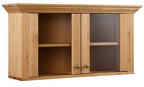 clever-moebel Hängevitrine aus massivem Kiefernholz, Gelaugt/Geölt | Zwei Glastüren, Verstellbarer Einlegeboden, Landhausstil, 88x22x45 cm