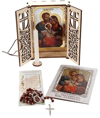 SHALOM - Altarino Devozionale Comprensivo Di Candela, Corona E Libretto Abbinato Sacra Famiglia 11x15x4 Cm