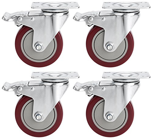 100mm Lenkrollen mit Bremse – 4er Set Schwerlast Industrierollen Möbelrollen 360° drehbar für Wagen, Möbel & Werkbänke, 1000kg Tragkraft, Inkl. Montagezubehör
