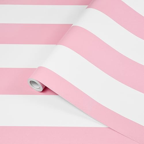 Amiya Rosa Weiß Streifen Effekt Selbstklebende Tapete Vinyl Wandfolie Geometrische Muster Modern Abziehbar Renovierungs Tapete für Wohnzimmer, Schlafzimmer, Küche44cm×500cm