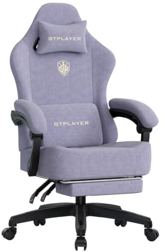 GTPLAYER Gaming Stuhl,Atmungsaktiver Bürostuhl, bürostuhl ergonomisch, Hochwertiger - Stoff,Ergonomischer PC Stuhl,160° Verstellbare Rückenlehne und ausziehbare Fußstütze,Tragkraft 180 kg,Macaron Lila