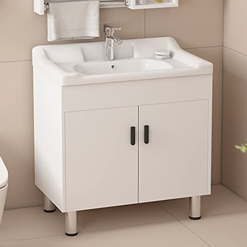 SAeWare Bathroom Vanity,24 Inch Floor Standing with 2 Doors, White Cabinet, Cabinet Sink Combo,Soft-Closing Drawers,Modern Freestanding Top with Sink,Brown-L81x W48x H80cm