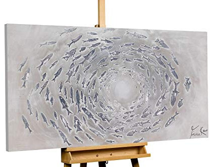 KunstLoft Leinwandbild | 100% HANDGEMALT | 140x70cm | Gemälde 'Closing Gap' | Abstrakt | Grau | Wandbild Wohnzimmer