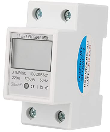 Digital Electricity Meter 220V 5(80) A Digital 1 Phase Din Rail Mount Energy Meter 2 Wire 2P DIN-Rail Electric Meter Electronic KWh Meter Electricity Monitor