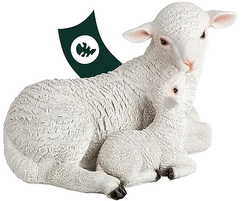 VERDOBA - Figura para jardín tamaño Real (Oveja con Cordero de Resina) - Decoración para Exterior. Escultura con Forma de Animales - Figurín de Piedra