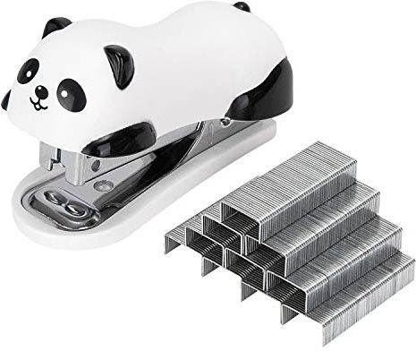 Deli Mini Hefter, Büro Heftgerät für 12 Blatt, inklusive integriertem Klammerentferner und 1000 Heftklammern, niedliches Panda | Inklusive integriertem Klammerentferner und 1000 Stück Nr. 10 Heftklammern