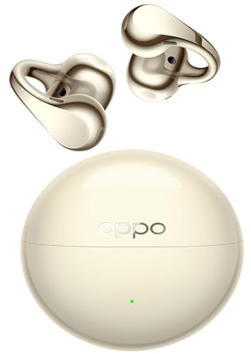 OPPO Enco Clip2 Écouteurs Open-Ear, Double Moteurs 11mm+9mm, Bluetooth 6.1, Son Dynaudio, Confort EarHug, Audio Haute Résolution LHDC 5.0, 40H Autonomie, Appels Osseux Haute Fidélité, Luminous Gold