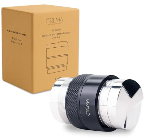 CREMA Coffee Products 45.5mm Hand Tamper & Distributor V2 for Flair| Compatible w/Flair Pro and Pro 2 | Double-Sided, Adjustable Depth Tool | Durable 304 Stainless Steel | Black