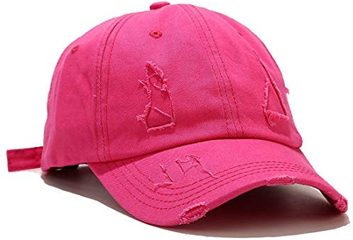 Yixda Vintage Washed Baseball Cap Verstellbar Distressed Cotton Baseballmütze Sport Kappe (Hot Pink)
