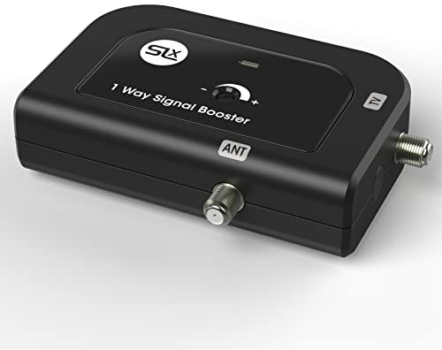 SLx TV Signal Booster Aerial Amplifier, 1 Way Signal Distribution Amplifier with F-Type Connections, 4G & 5G Filtering, Indoor TV Aerial, TV/FM/DAB, Variable Gain Control, Improved Energy Efficiency