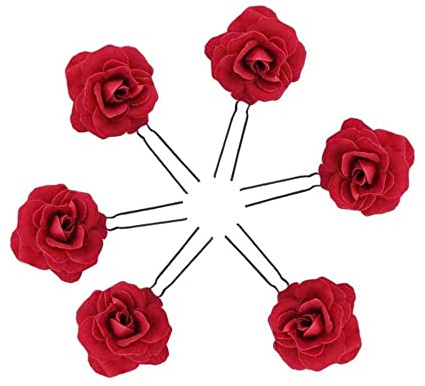 6 delar röd ros blomma hårklämmor tillbehör spansk u-form ros liten bobby röd falsk blomma för hår brud hårnålar handgjord accessoar brudtärnor huvud hårnål tillbehör för fest bröllop