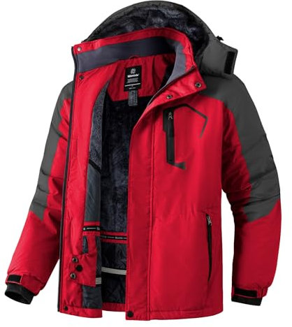 Wantdo Giacca da Ciclismo Sport Cappotto da Lavoro Idrorepellente Parka con Cappuccio Antivento Giacche da Running Impermeabile UomoGrigio Scuro e Rosso-N L