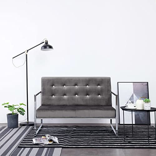 MOONAIRY 2-Sitzer-Sofa mit Armlehnen, Bodensofa, Chaiselongue, Kleines Sofa, Couch, Cauchsofa, Relaxsofa, Sofas & Couches, Wohnzimmer Sofa, für Jugendzimmer, Dunkelgrau Chrom und Samt