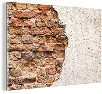 MuchoWow Glasbild Glasfoto Wandbild Bilder Deko 90x60 cm Gips - Wand - Ziegel