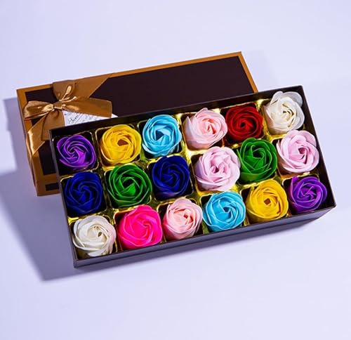 FiveShops - Lot de 18 fleurs de soap dans une boîte cadeau, parfum fascinant de roses, jolie forme, dégradé de couleur, anniversaire, mariage, Saint-Valentin (Multicolores)