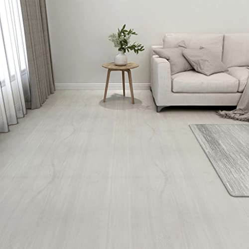 HOMIUSE Lot de 20 dalles en PVC autocollantes - 1,86 m² - Couleur crème - Revêtement de sol stratifié - Aspect bois - Revêtement mural en bois - Film de sol autocollant pour cuisine, salle de bain,