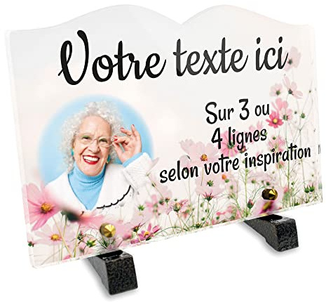 OCAP-FUNERAIRE.COM Placa Funeraria Conmemorativa Grabada Libro con Foto Personalizable en Plexi, Diseño de Flores Rosas, Diferentes Tamaños, Grosor de 6 mm, Personalizado en Varias Líneas, 22 x 15 cm
