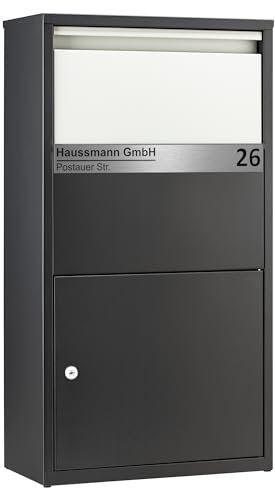 Haussmann BOX390 Boîte aux lettres pour colis, personnalisée, taille XXL, avec plaque nominative, boîte aux lettres pour colis, livraison sans contact, rabat de sécurité, avec 4 clés