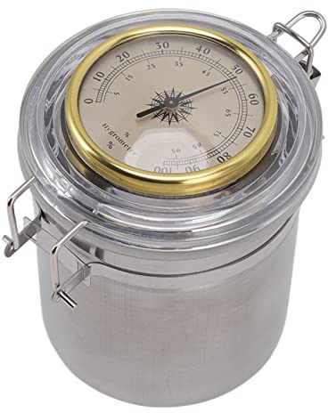 Focket Luftdichter Vorratsbehälter mit Feuchtigkeitskontrolle, Tabakdose aus Edelstahl Tabak Vorratsglas Kräuterbehälter mit Mechanischem Hygrometer, Geruchssichere Behälter (96MM*129MM)