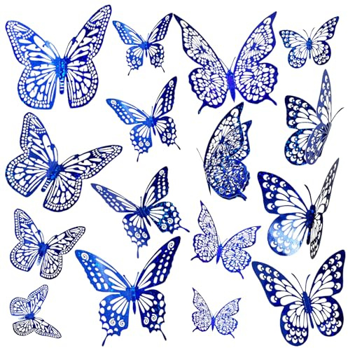 JOSDIOX 3D Sapphire Blue Butterfly Wall Stickers - 48 Pcs with 4 Styles & 3 Sizes, Removable Decor for Party Birthday Wedding Cake Balloon Decoration (48 Sapphire Blue)