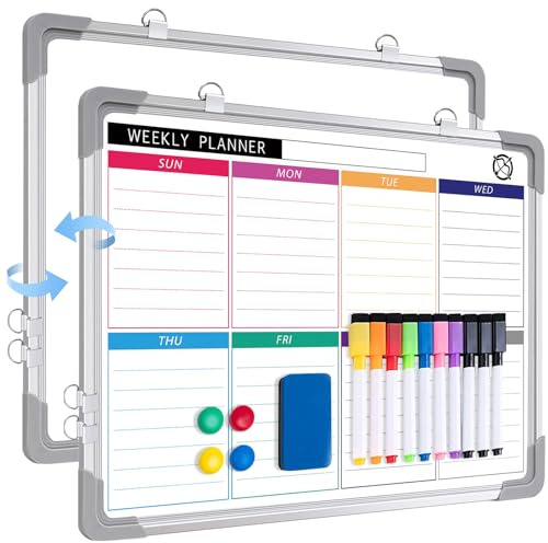 ARCOBIS Weekly Planner White Board for Wall, 30 X 40cm Small Hanging Magnetic Whiteboard Calendar, Double-Sided Dry Erase to Do List Board for Planning, Memo, Message