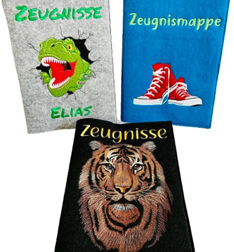 Zeugnismappe aus Filz – mit A4 Sichtbuch – personalisiert – Einschulung, Schulanfang, Schulabschluss, Geschenk für Kinder & Erwachsene – Mappe für Zeugnisse – viele Designs
