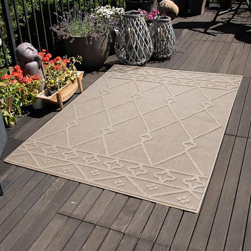 Carpettex Teppich Alfombra para Interiores y Exteriores Resistente al Clima con Diseño Bereber, para Cocinas, Balcón, Terraza, Jardín o Alfombra de Sala de Estar, Color:Beige, Tamano:80x150 cm